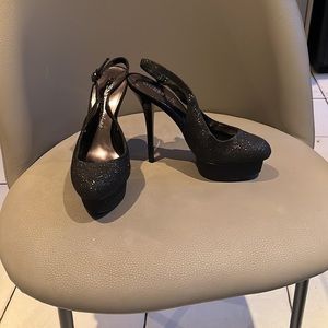 Sexy Guess Black Sparkly Stilettos with Adjustable Sling Back Heels